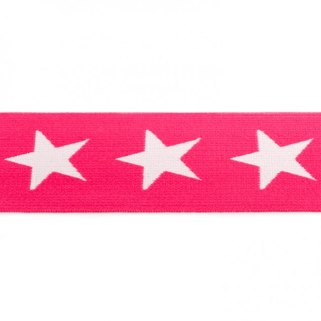 Schöner Leben Gummi Band pink mit weißen Sternen Meterware Breite: 4cm