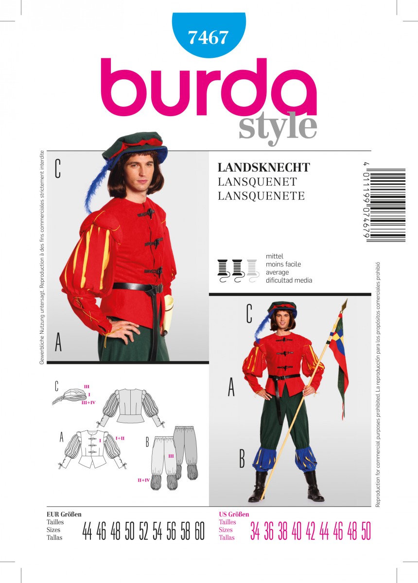 Schöner Leben Burda Schnittmuster 7467 Landsknecht