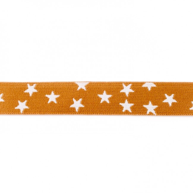 Schöner Leben Gummi Band beige mit vielen kleinen weißen Sternen Meterware Breite: 2,5cm