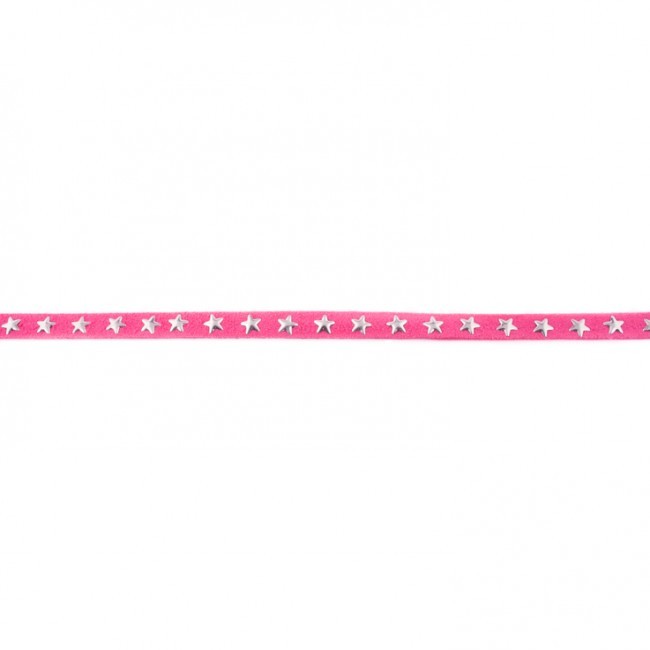 Schöner Leben Wildleder Imitat Band pink mit Sterne silberfarbig Meterware Breite: 0,7cm