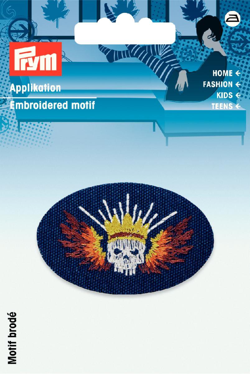 Schöner Leben Prym Applikation Patch mit Totenkopf blau/bunt 7,5x4,5cm