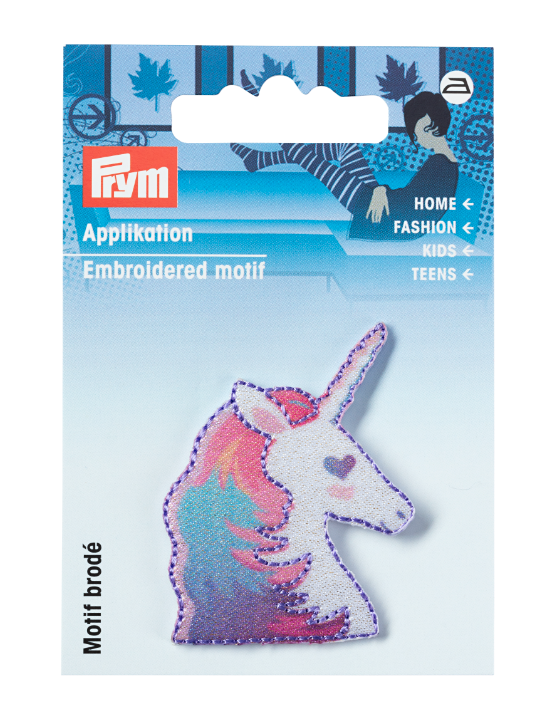 Schöner Leben Prym Applikation Einhorn Kopf pink/violett 4x4,5cm