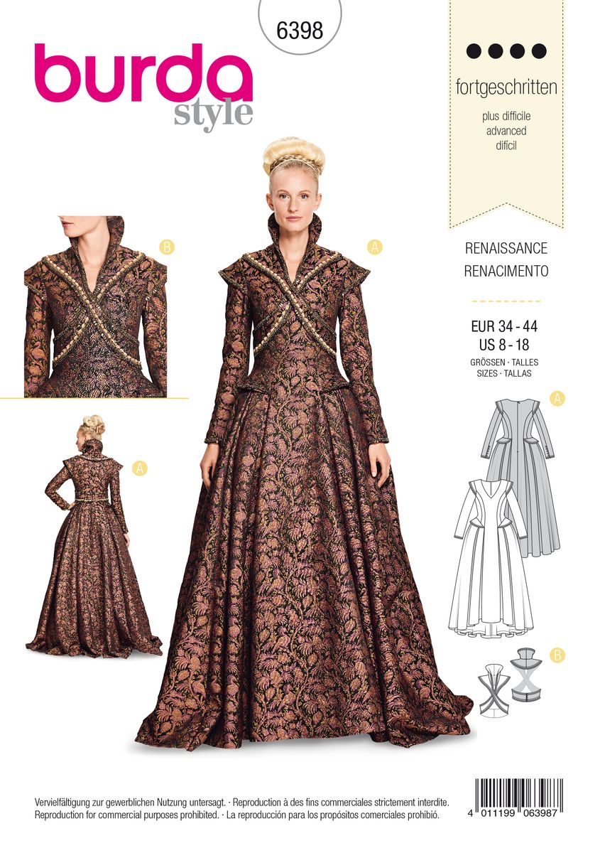 Schöner Leben Burda Schnittmuster 6398 Renaissance Kleid