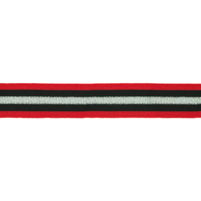 Schöner Leben Hosenband Polyester leicht elastisch Streifen Glitzer rot schwarz silberfarbig Breite: 3cm