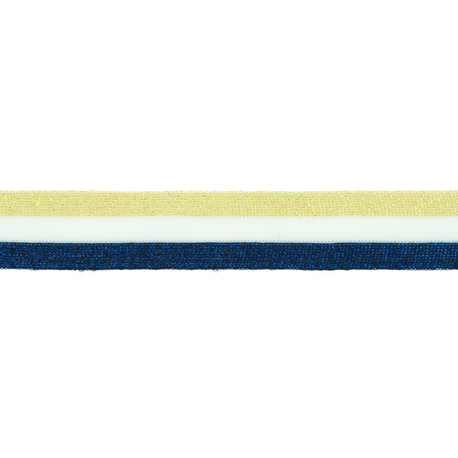 Schöner Leben Hosenband Polyester leicht elastisch Streifen Glitzer goldfarbig weiß blau Breite: 3cm