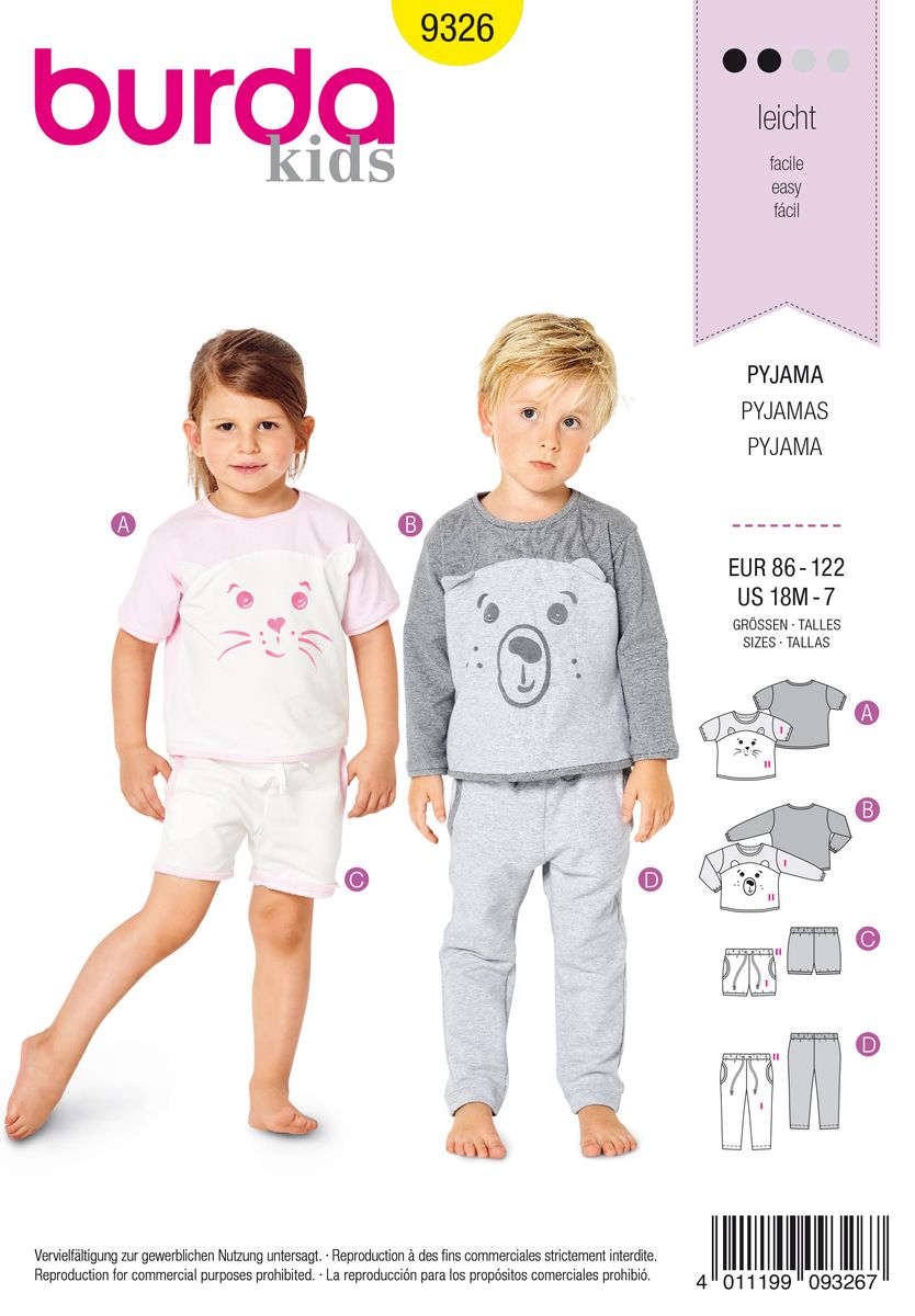 Schöner Leben Burda Schnittmuster 9326 Pyjama