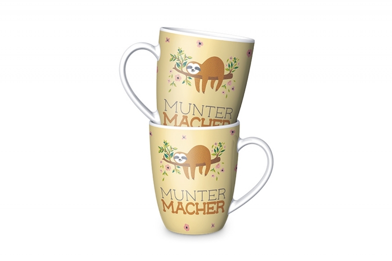 Schöner Leben La Vida Porzellan Tasse Faultier Muntermacher gelb bunt 250ml