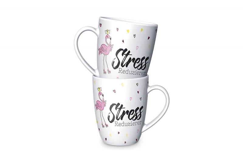 Schöner Leben La Vida Porzellan Tasse Flamingo Stress Reduzierer weiß rosa gelb 250ml