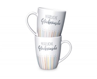 Schöner Leben La Vida Porzellan Tasse Herzliche Glückwünsche Kerzen weiß bunt 8x10cm