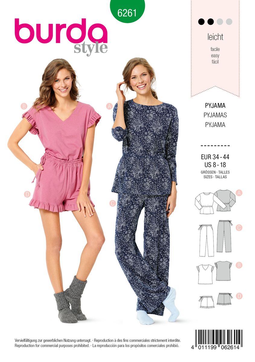 Schöner Leben Burda Schnittmuster 6261 Pyjama