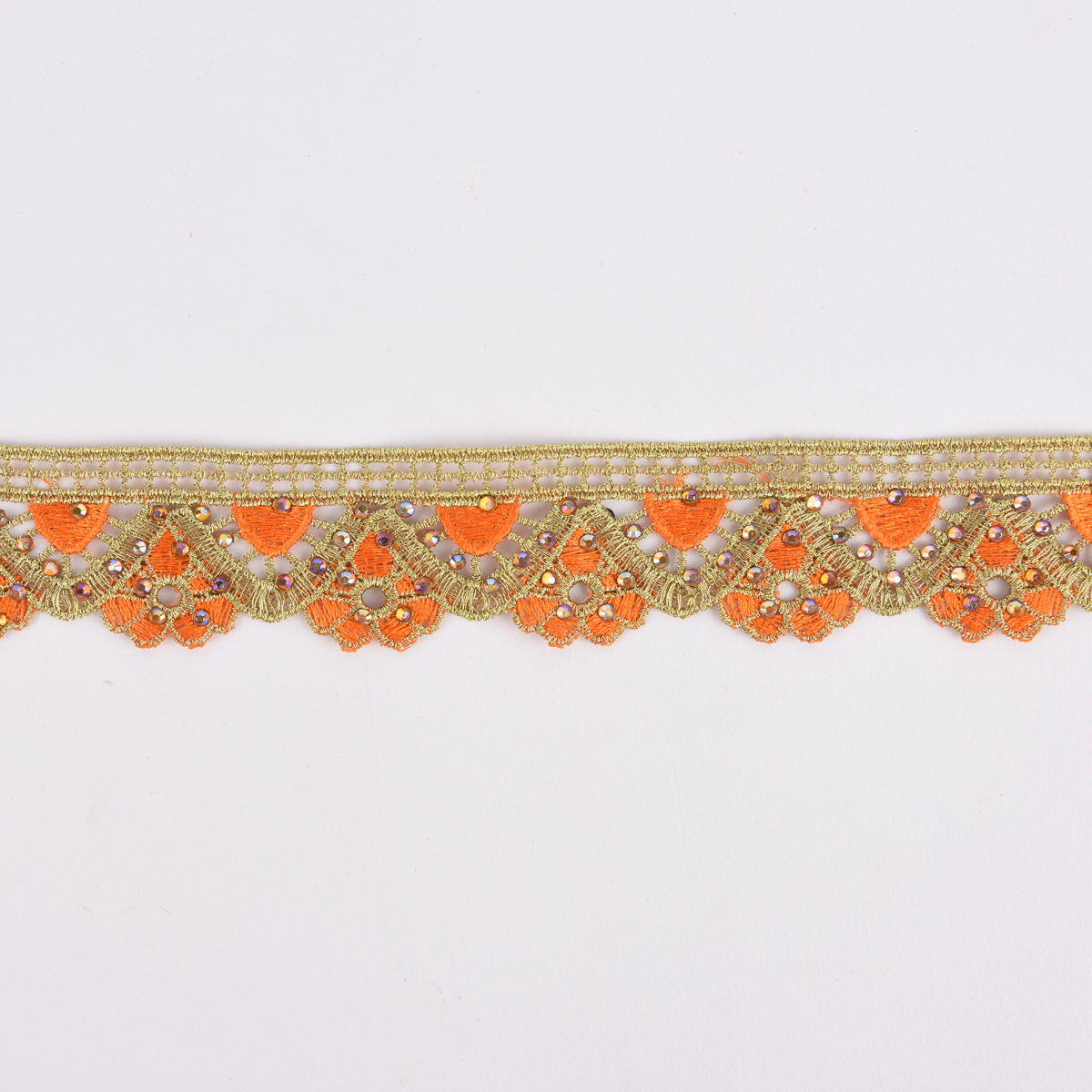 Schöner Leben Goldband Glitzerband Strasssteinchen gold orange Breite: 3,7cm