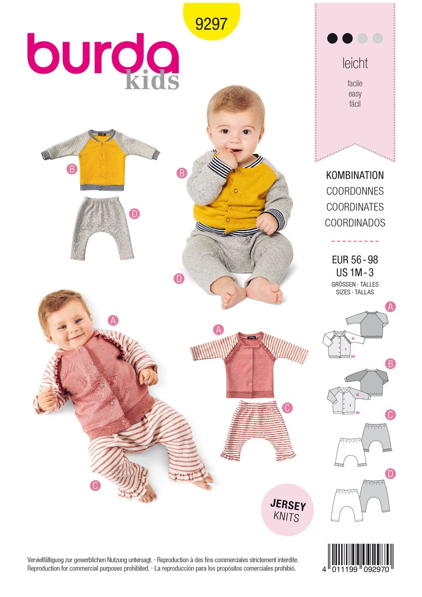 Schöner Leben Burda Schnittmuster 9297 Kinder Set Jacke Hose