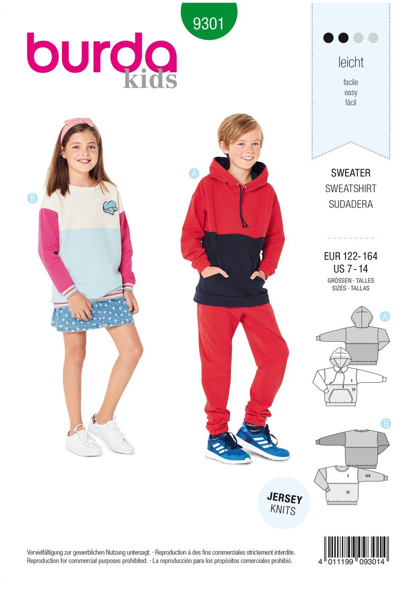 Schöner Leben Burda Schnittmuster 9301 Kinder Sweatshirt