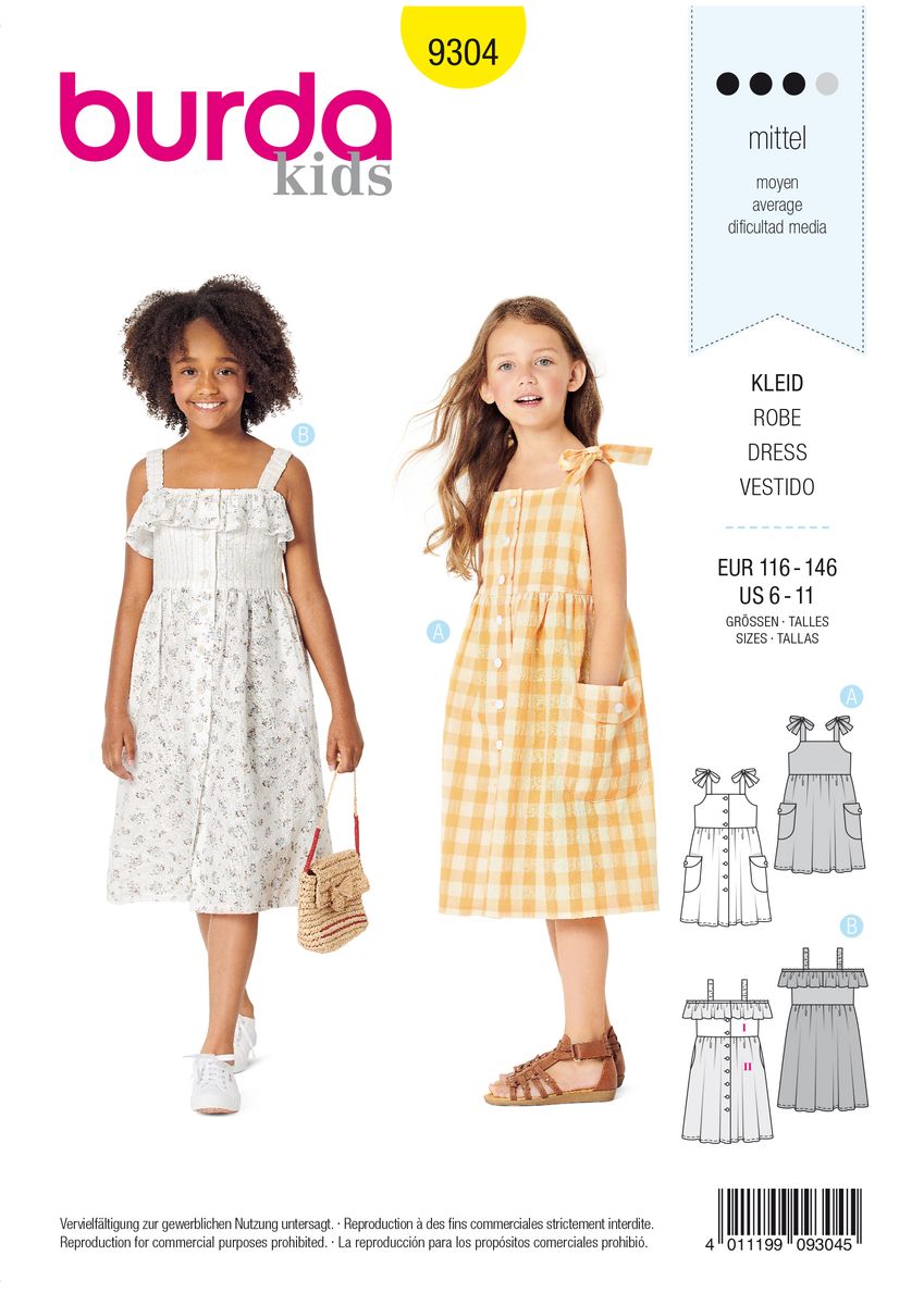 Schöner Leben Burda Schnittmuster 9304 Kinder Kleid