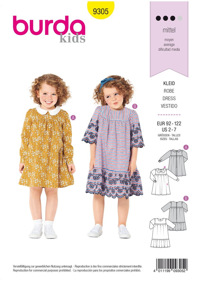 Schöner Leben Burda Schnittmuster 9305 Kinder Kleid