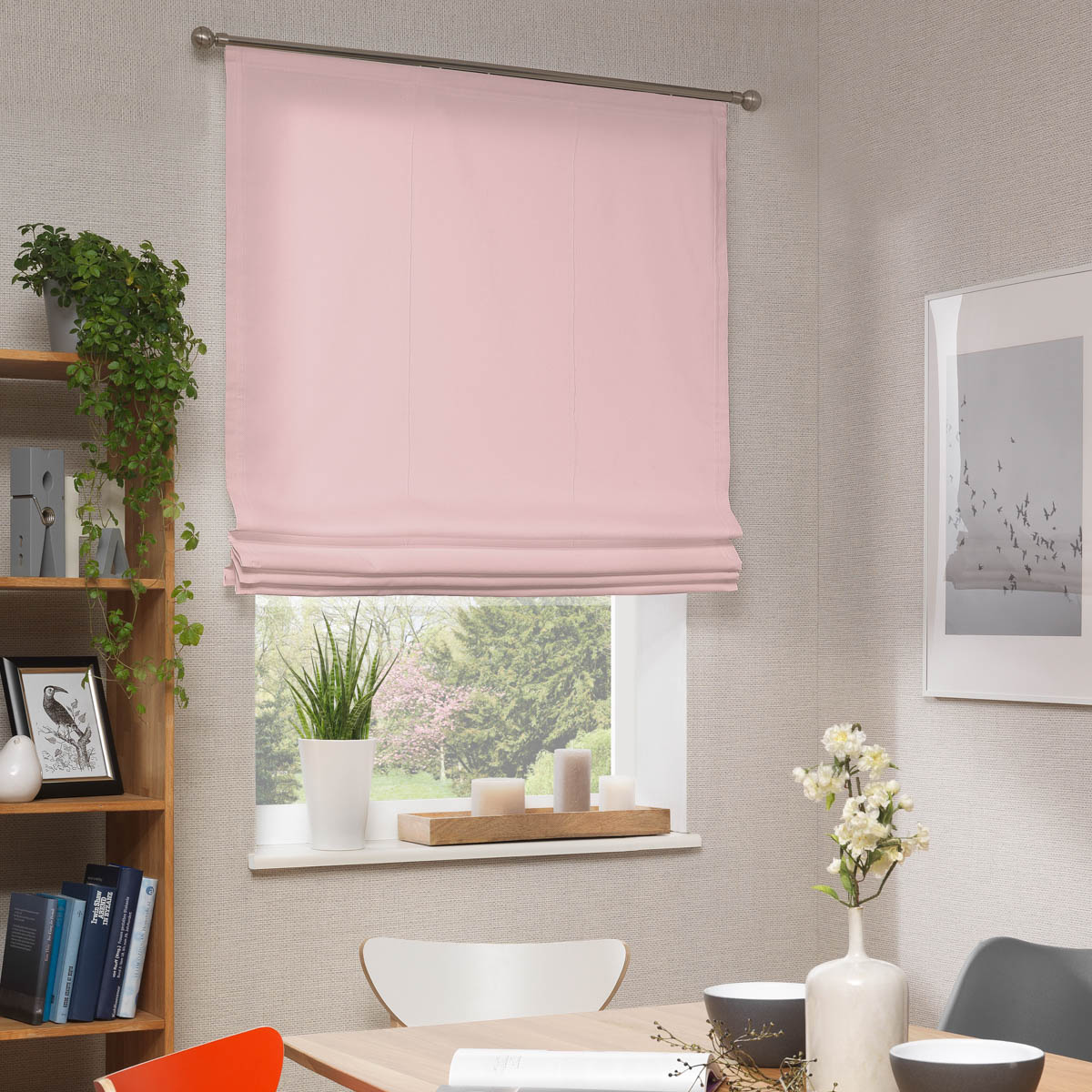 Raffrollo Stoffrollo blickdichte Baumwolloptik uni rosa inkl. Technik  80x140cm