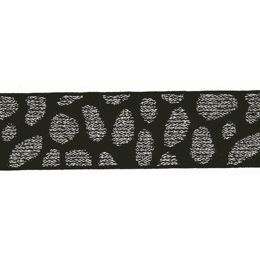 Schöner Leben Gummiband Elastik Lurex Glitzer Panther Kreise schwarz silber Breite 2,5cm