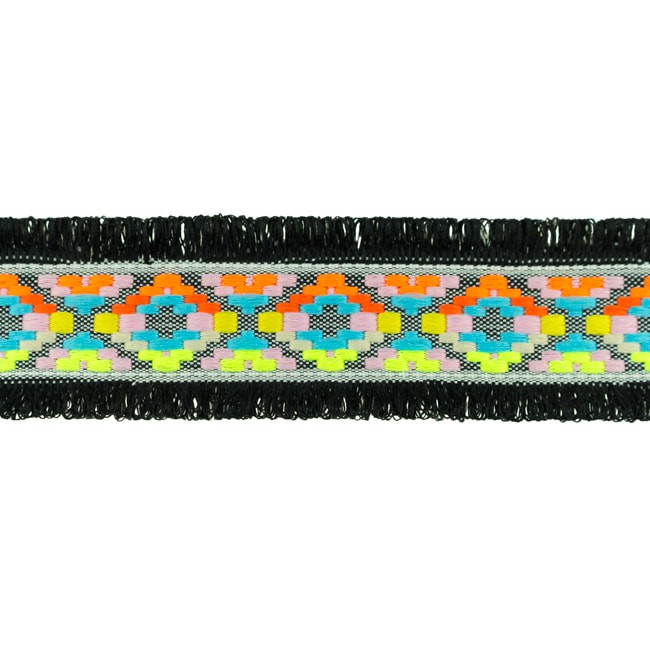 Schöner Leben Fransenband Webband Ibiza Ethnoband Meterware schwarz bunt 4,5cm Breite