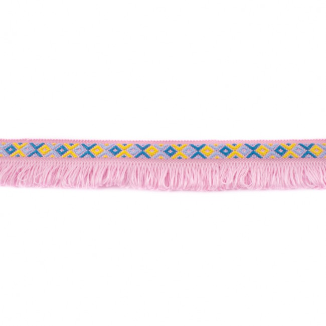 Schöner Leben Fransenband Webband Ibiza Ethnoband Rauten Meterware rosa 2,6cm Breite