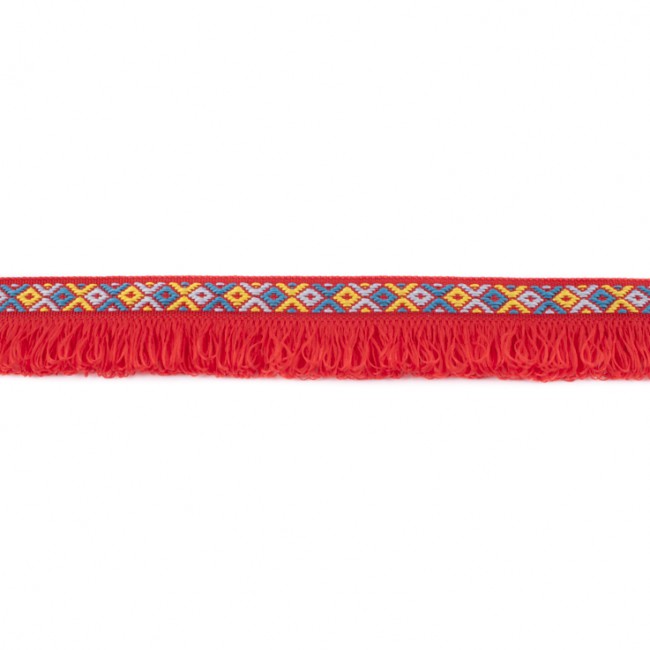 Schöner Leben Fransenband Webband Ibiza Ethnoband Rauten Meterware rot 2,6cm Breite