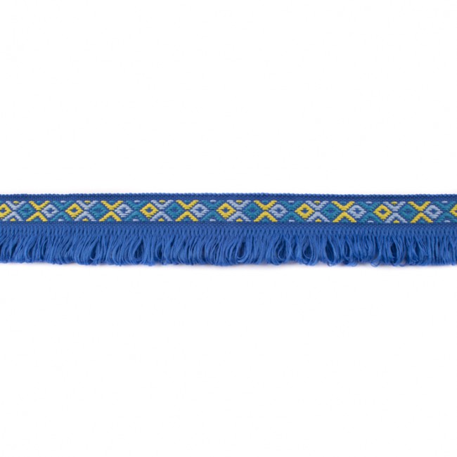 Schöner Leben Fransenband Webband Ibiza Ethnoband Rauten Meterware kobalt-blau 2,6cm Breite