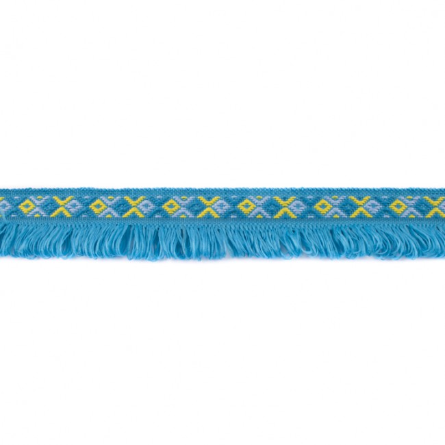 Schöner Leben Fransenband Webband Ibiza Ethnoband Rauten Meterware aqua-blau 2,6cm Breite