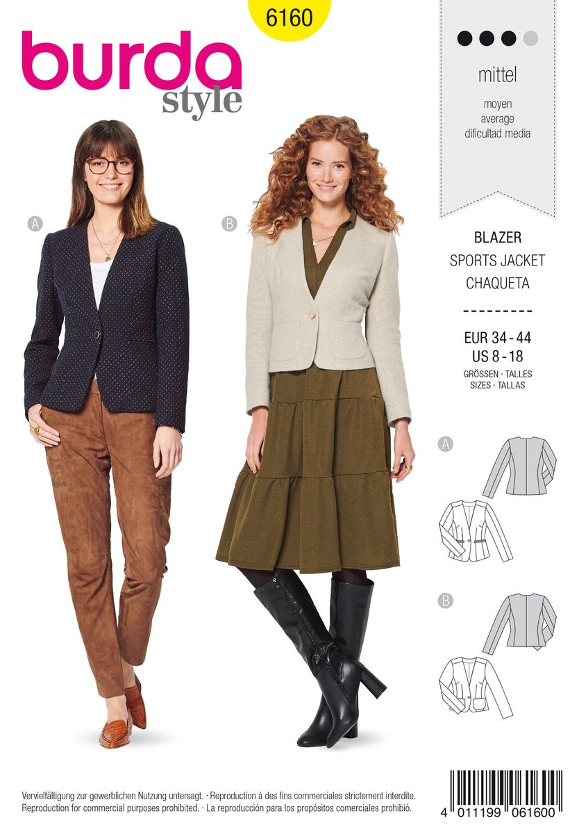 Schöner Leben Burda Schnittmuster 6160 Damen Blazer