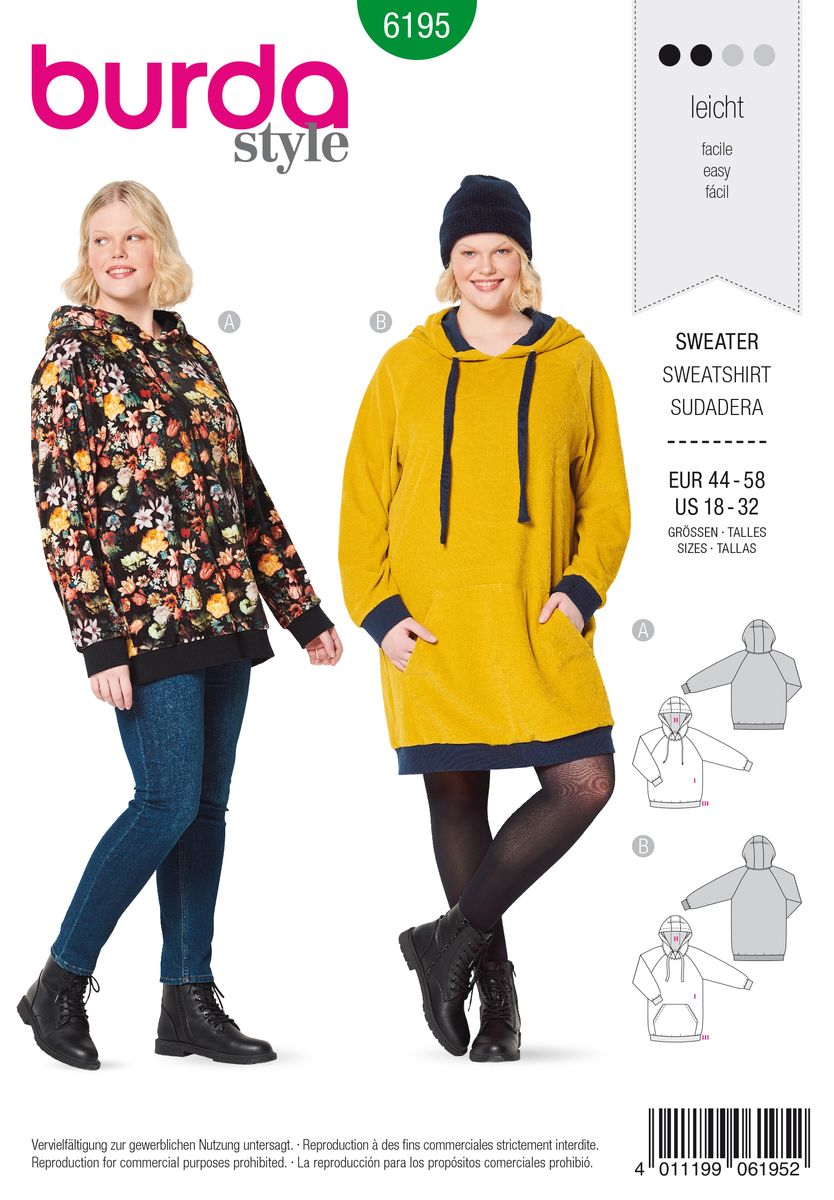 Schöner Leben Burda Schnittmuster 6195 Damen Sweater