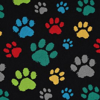 Baumwollstoff Pfoten Pfotenabdrücke schwarz bunt 1,6m Breite