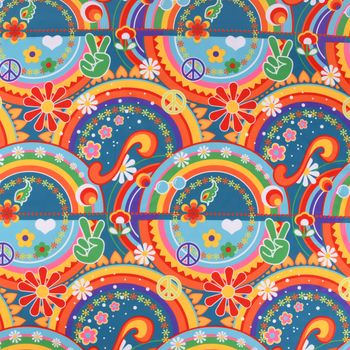 Flower Power Stoff Meterware Faschingsstoff Polyester Flower Power