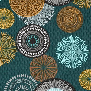 Dekostoff Baumwollstoff Capacha Kreise Ornamente petrol 160cm