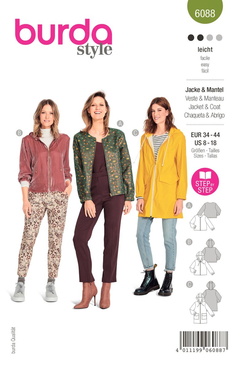 Schöner Leben Burda Schnittmuster 6088 Damen Jacke Mantel