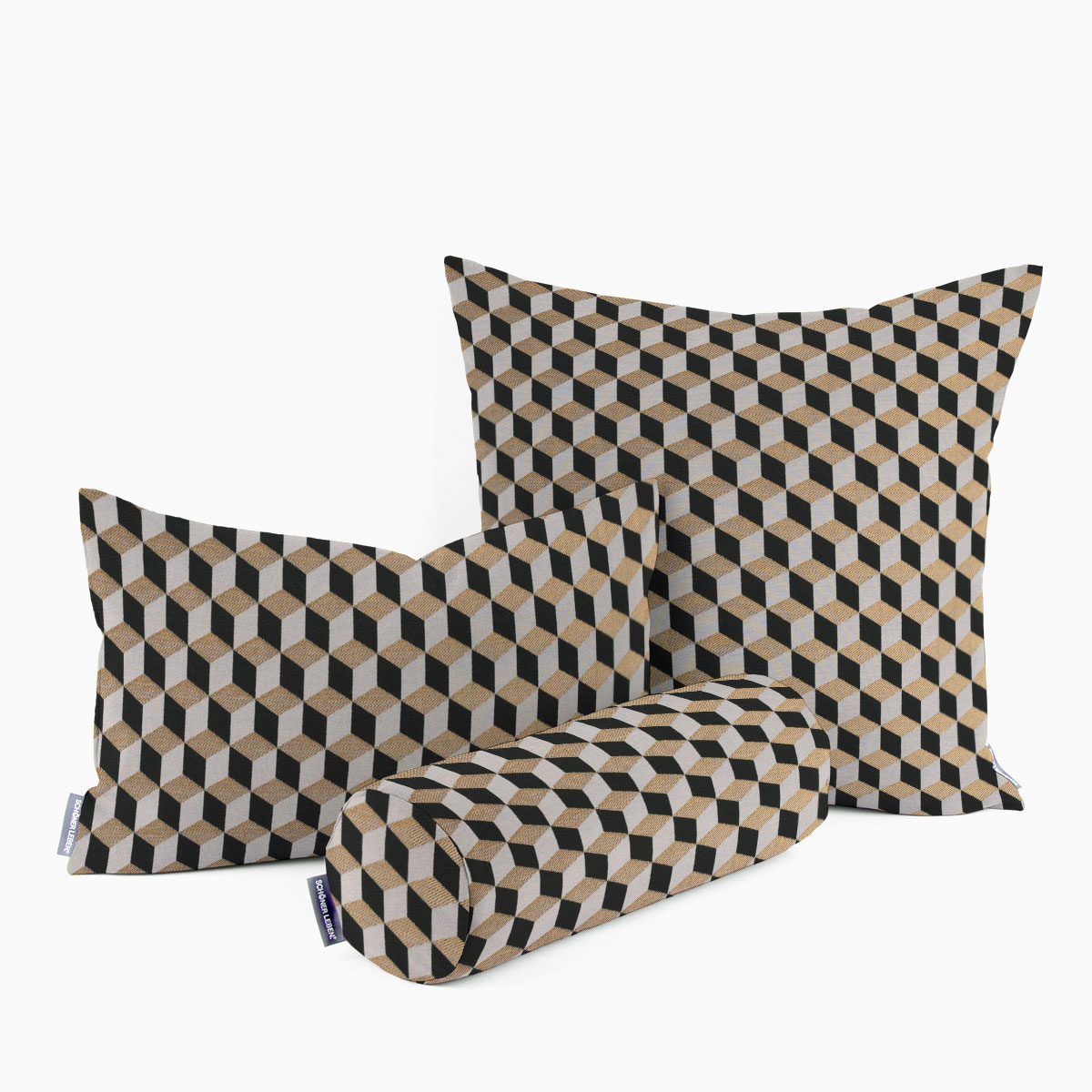 SCHÖNER LEBEN. Kissenhülle Jacquard Metallic Cube Geometric Luxury 3D Würfel schwarz gold ecru verschiedene Größen