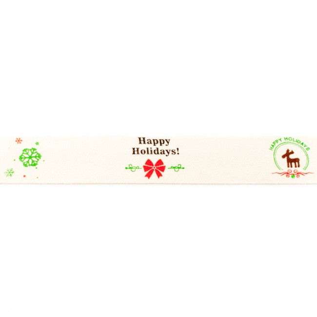 Schöner Leben Webband Weihnachten Happy Holidays Rentier Schneeflocke natur bunt Meterware Breite: 1,5cm