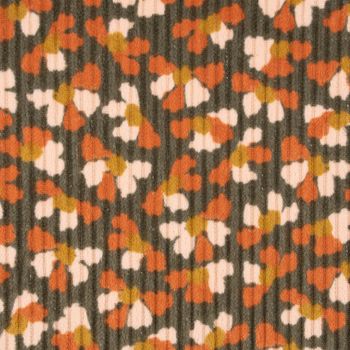 Cordstoff Baumwoll-Cord Breitcord Blumen abstrakt altgrün rosa rost