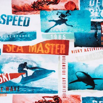 Baumwolljersey Organic Bio Digitaldruck Jetski Hai Taucher weiß