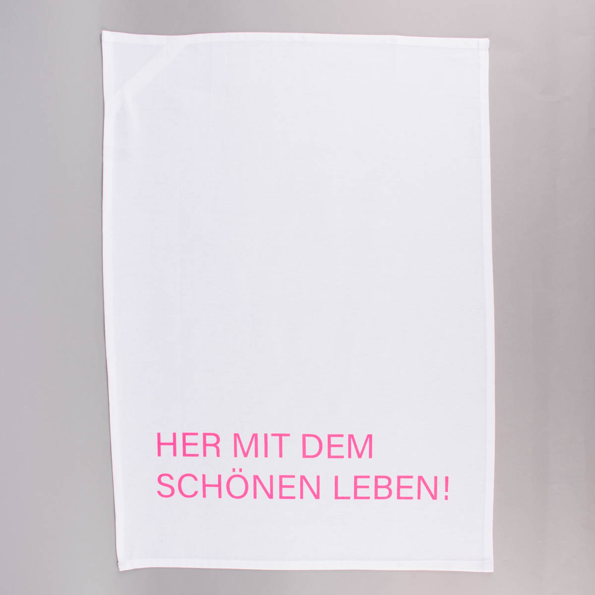 Geschirrtuch Weiß Mit Pink \"Lebensfreude\" - Handbedruckt 50x70cm Baumwolle
