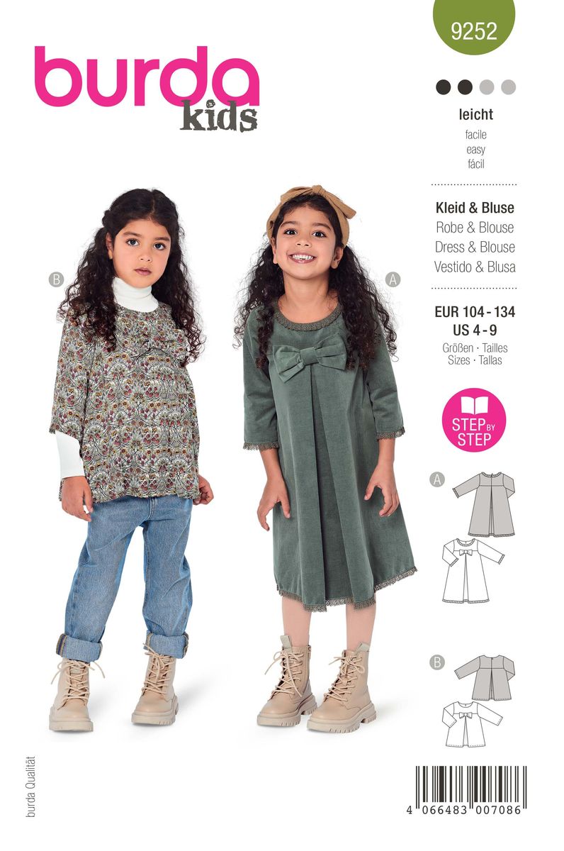 Schöner Leben Burda Schnittmuster 9252 Kinder Kleid & Bluse