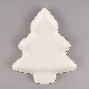 Teller Tanne mit goldfarbigem Rand Porzellan weiß 16,5x20x1,5cm