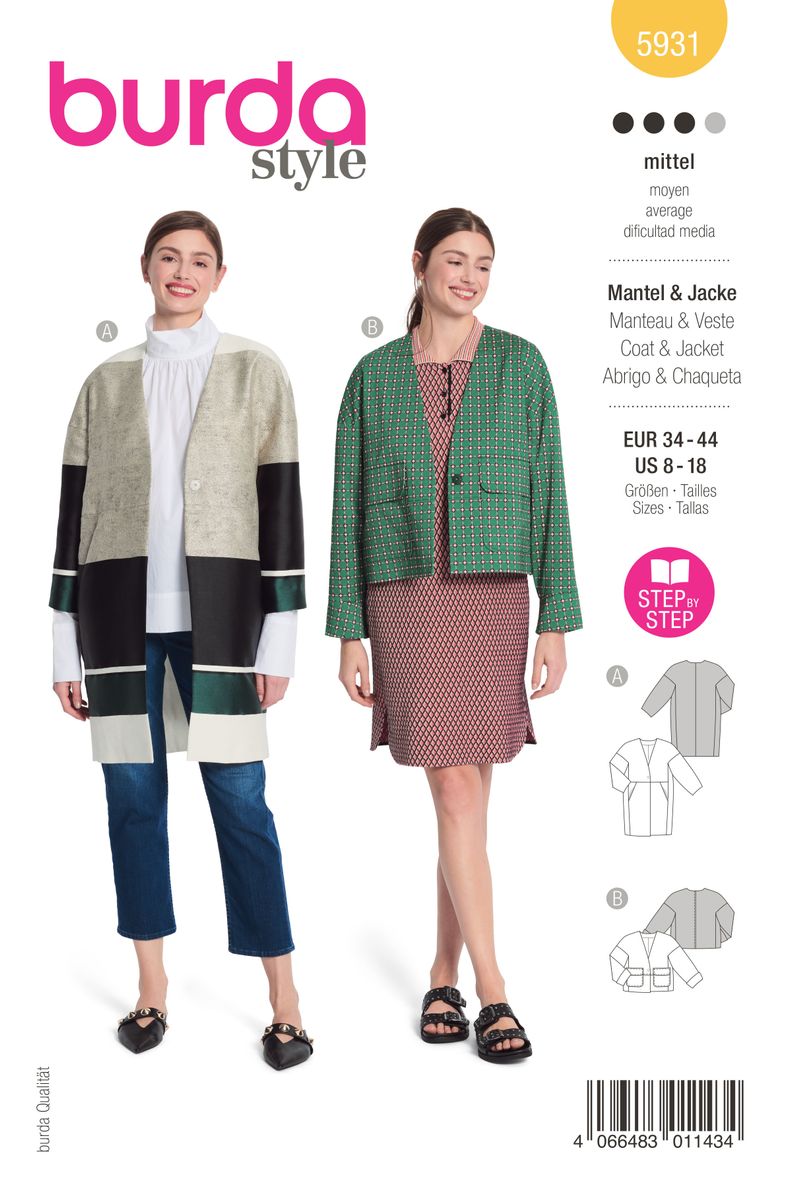 Schöner Leben Burda Schnittmuster 5931 Damen Mantel Jacke