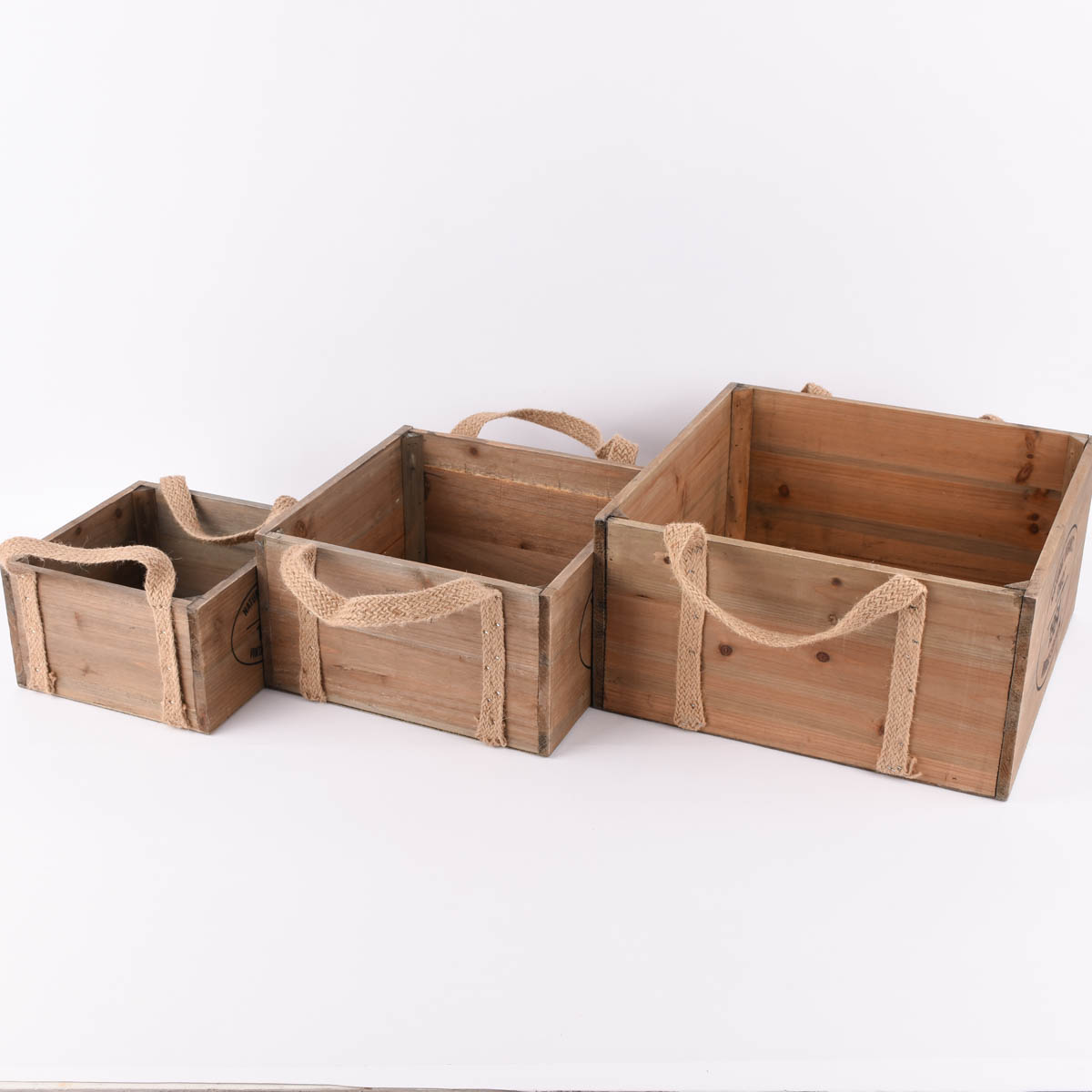 Schöner Leben 3er Set Aufbewahrungsboxen Natural Organics aus Holz mit Jutehenkeln natur verschiedene Größen