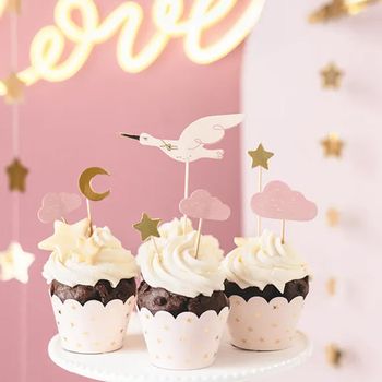 24 Stück Cupcake-Topper „Twinkle Little Star“ In Roségold – Glitzernde Sterne, Mond & Wolken Für Baby-Dusche & Kindergeburtstag