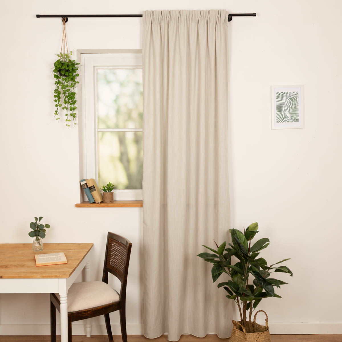 Gardine Vorhang Leinenoptik Zabo Beige mit Smok-Schlaufenband in 245cm oder Wunschlänge von SCHÖNER LEBEN