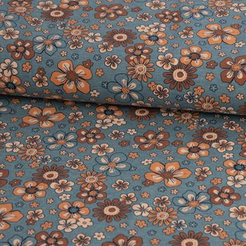 Jerseystoff Meterware Blumen Melange Flowers blau meliert 1,48m