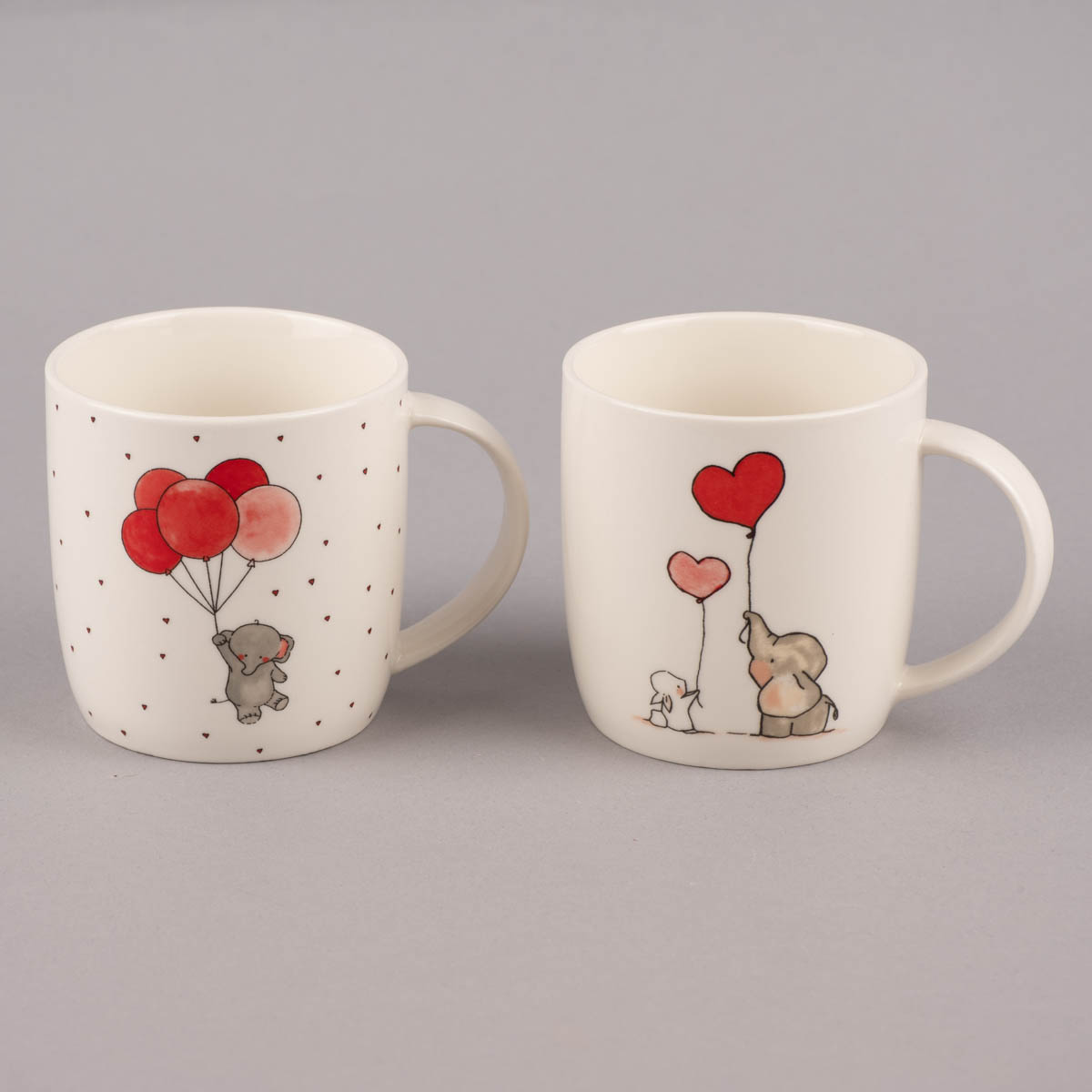 Porzellan Tasse Elefant mit Luftballon Herzen weiß rot grau 300ml verschiedene Motive