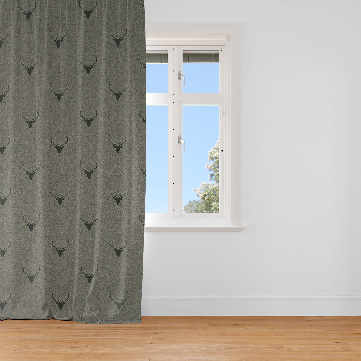 SCHÖNER LEBEN. Vorhang Jacquard Hirschkopf mit Geweih grün dunkelgrün 245cm oder Wunschlänge