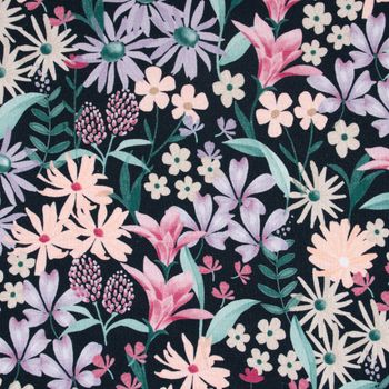 Jersey Stoff Baumwollstoff Blumen Schwarz Schwarzer Baumwollstoff