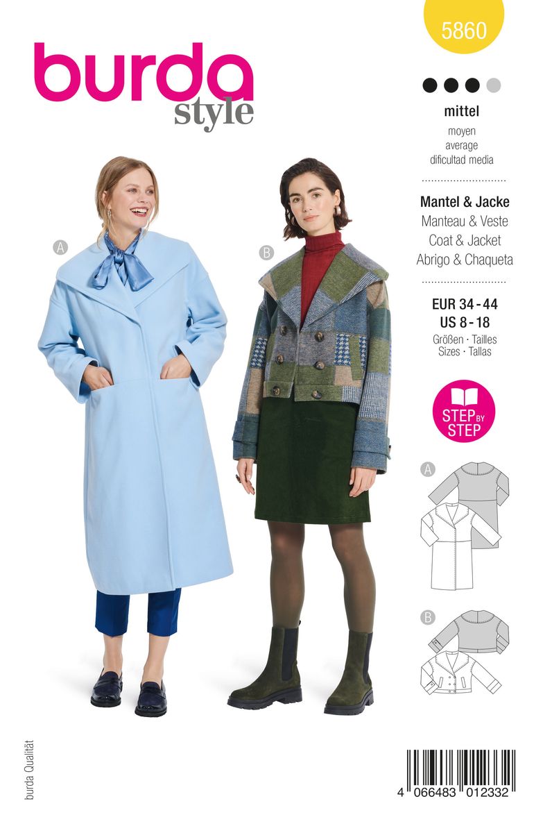 Schöner Leben Burda Schnittmuster 5860 Damen Mantel Jacke