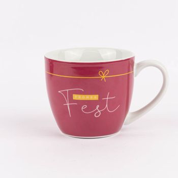 Maxi Tasse aus Porzellan frohes Fest Schleife dunkelrot weiß gold 400ml von La Vida