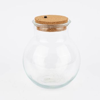 Deko Glas bauchig mit LED Beleuchtung im Korkdeckel transparent natur 21x20cm
